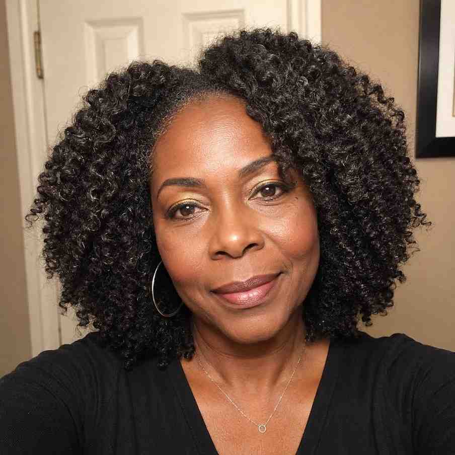 Collarbone Curls With Grey Highlights — Natural Hair Black Women Styles