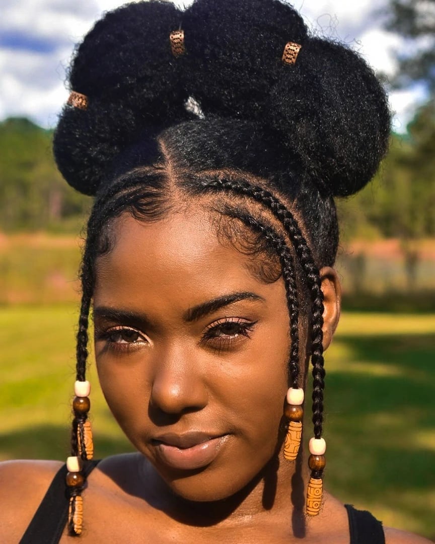 Protective Style With Braids and Buns — Natural Hair Black Women Styles