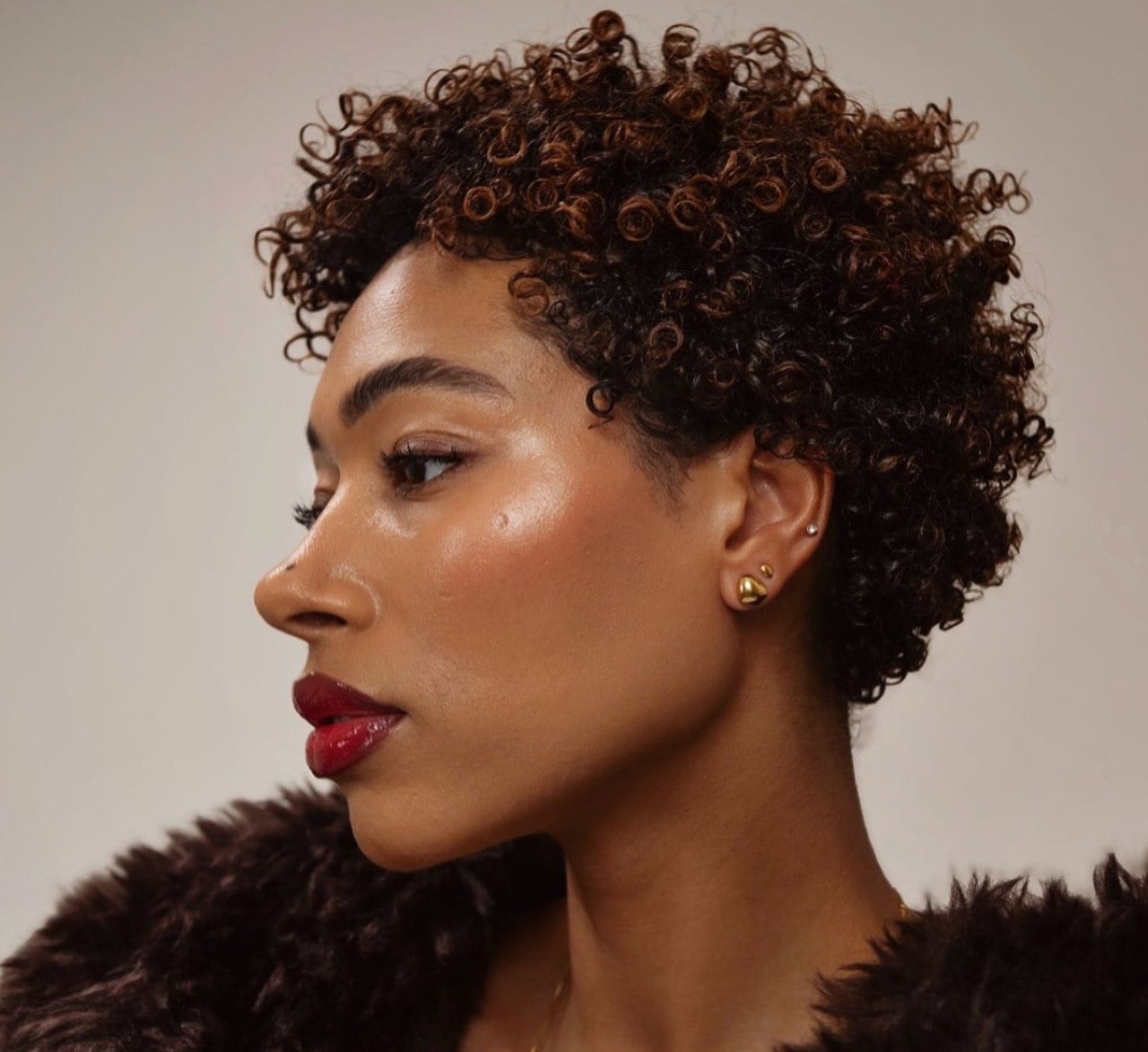 Short Brown Afro With Blonde Highlights — Natural Hair Black Women Styles