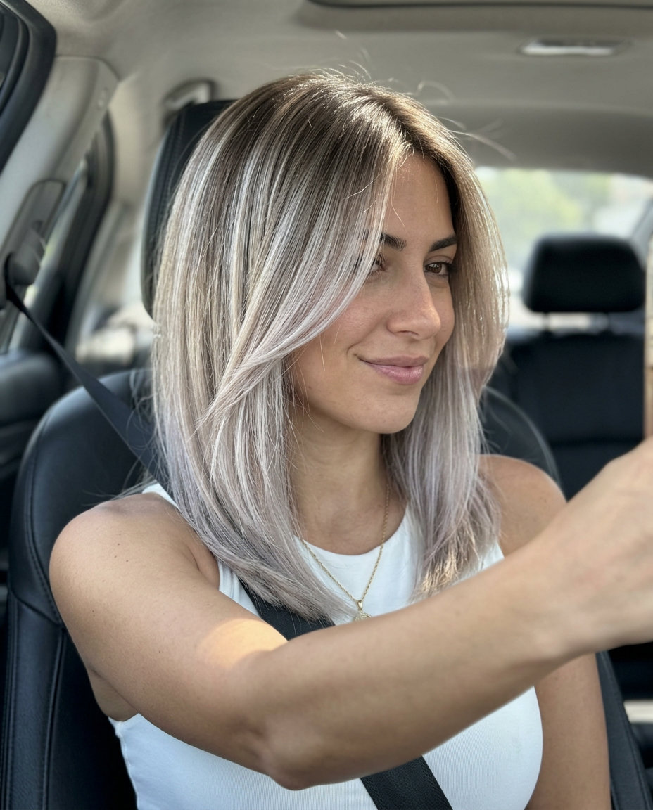Dreamy Oyster Shell Blonde Ombré 2026 long ash blonde hair color with neutral ash base to pearlescent ash ends, ombré, no fringe — dreamy