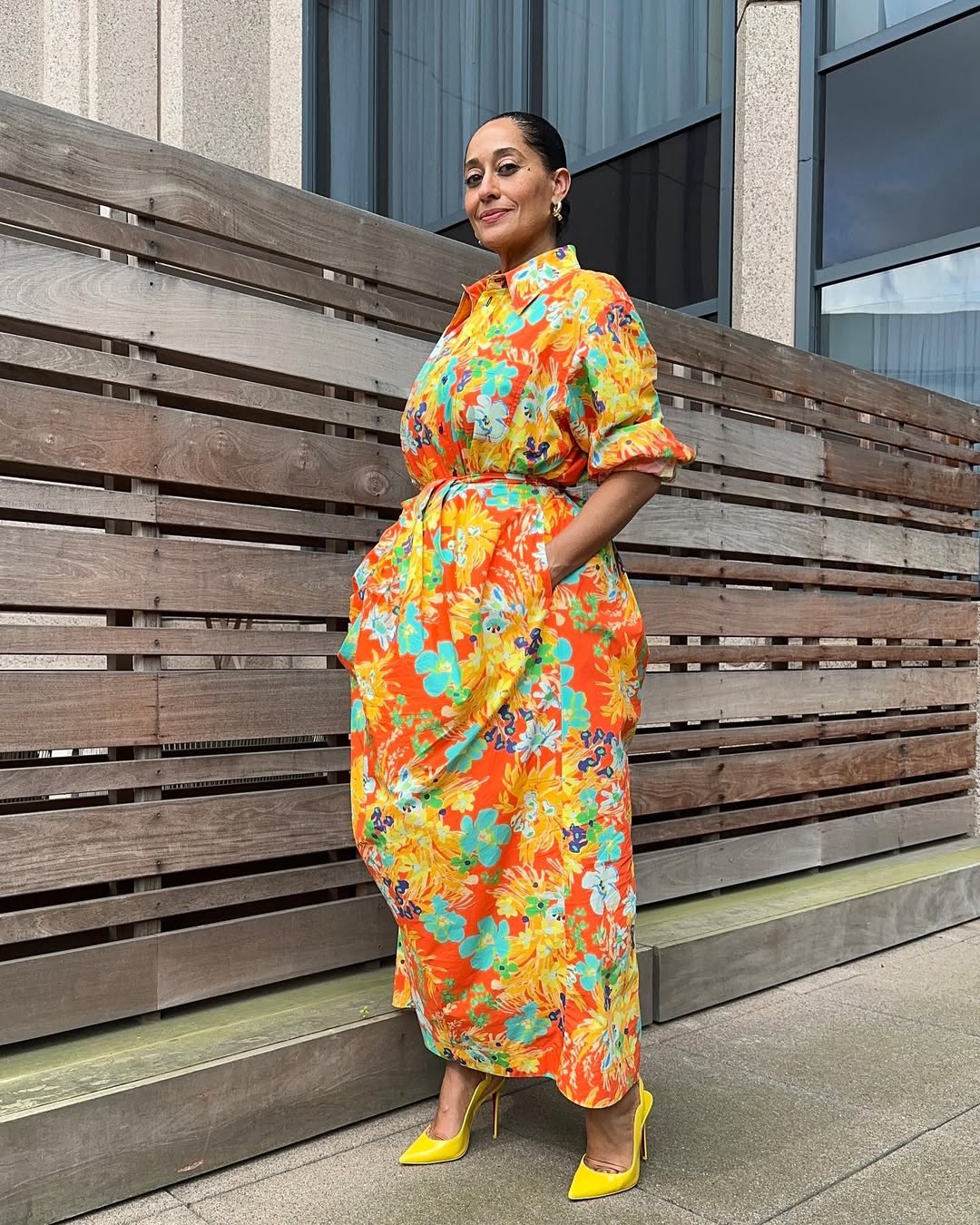 Vibrant Orange Abstract Floral Midi Shirt Dress Vibrant Orange Abstract Floral Midi Shirt Dress — Pattern Dress Ideas