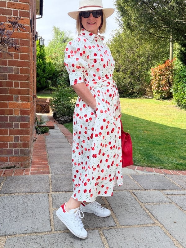 White Red Cherry Print Midi Shirt Dress White Red Cherry Print Midi Shirt Dress — Pattern Dress Ideas