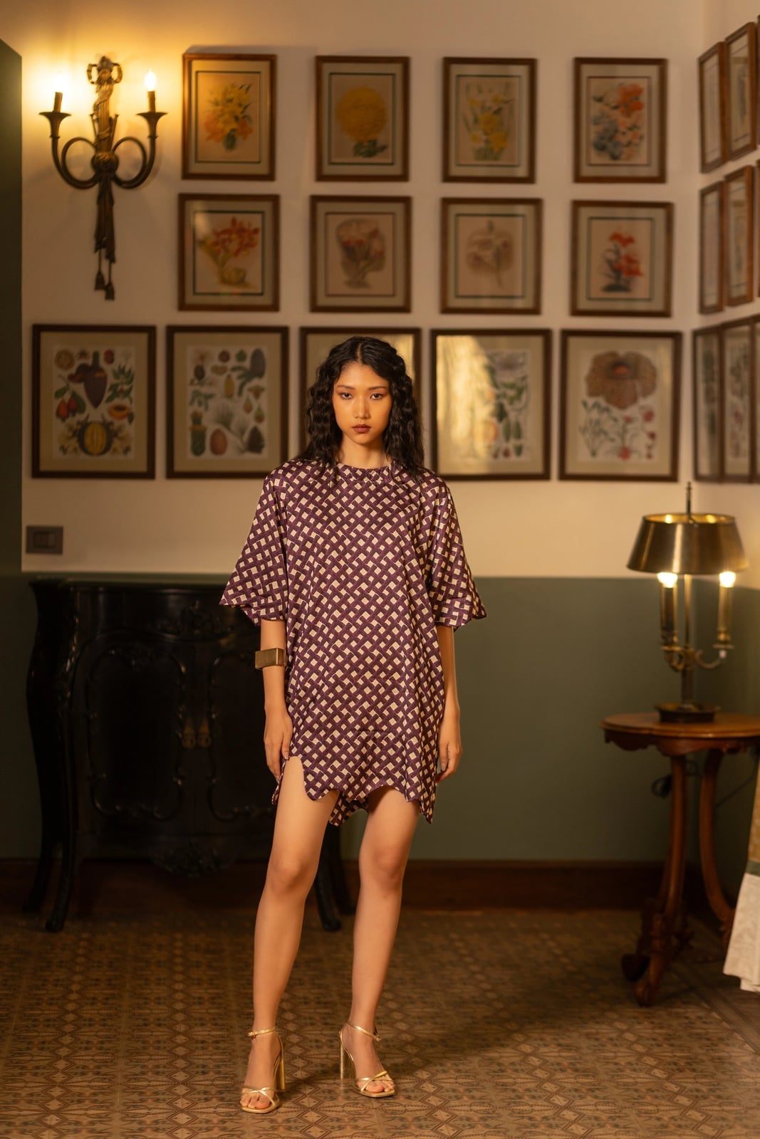 Purple Geometric Print Satin Dress Purple Geometric Print Satin Dress — Pattern Dress Ideas