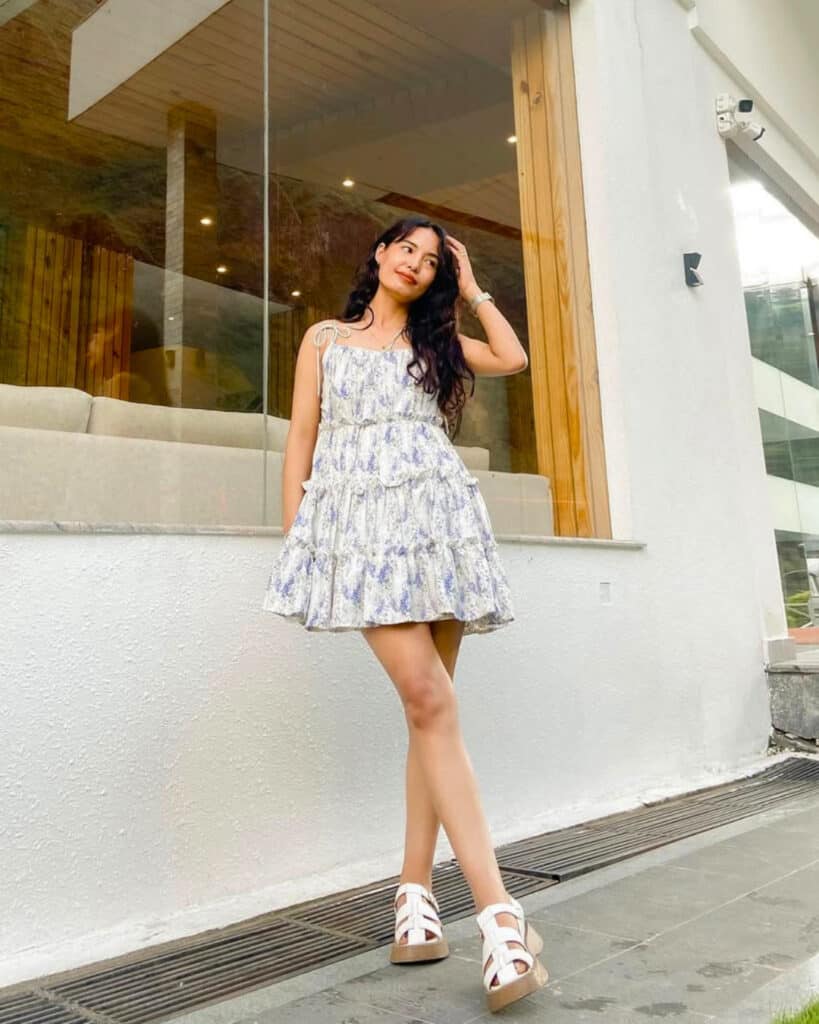 White Blue Floral Ruffle Mini Dress White Blue Floral Ruffle Mini Dress — Pattern Dress Ideas