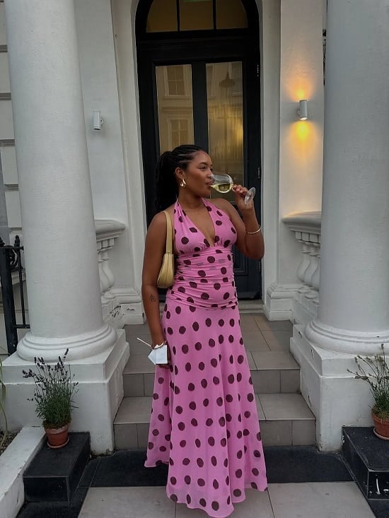 Pink Brown Polka Dot Halter Maxi Dress Pink Brown Polka Dot Halter Maxi Dress — Pattern Dress Ideas