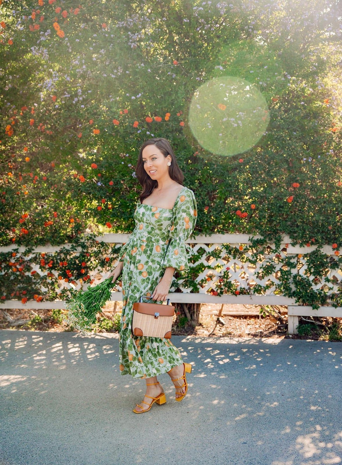 Green Orange Fruit Print Midi Dress Green Orange Fruit Print Midi Dress — Pattern Dress Ideas