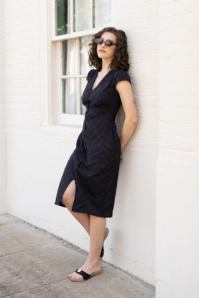 Black Textured Button Down A-line Dress Black Textured Button Down A-line Dress — Pattern Dress Ideas