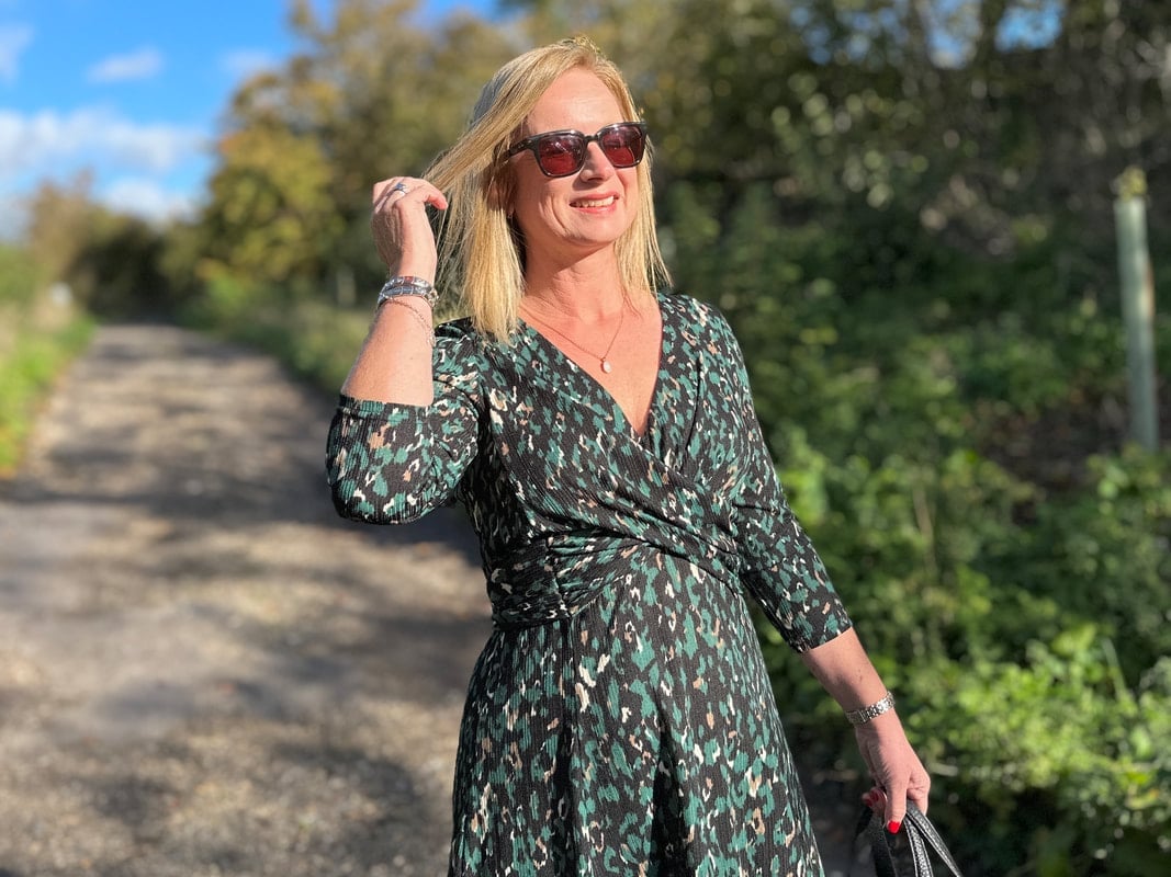 Green Black Beige Patterned Pleated Wrap Dress Green Black Beige Patterned Pleated Wrap Dress — Pattern Dress Ideas