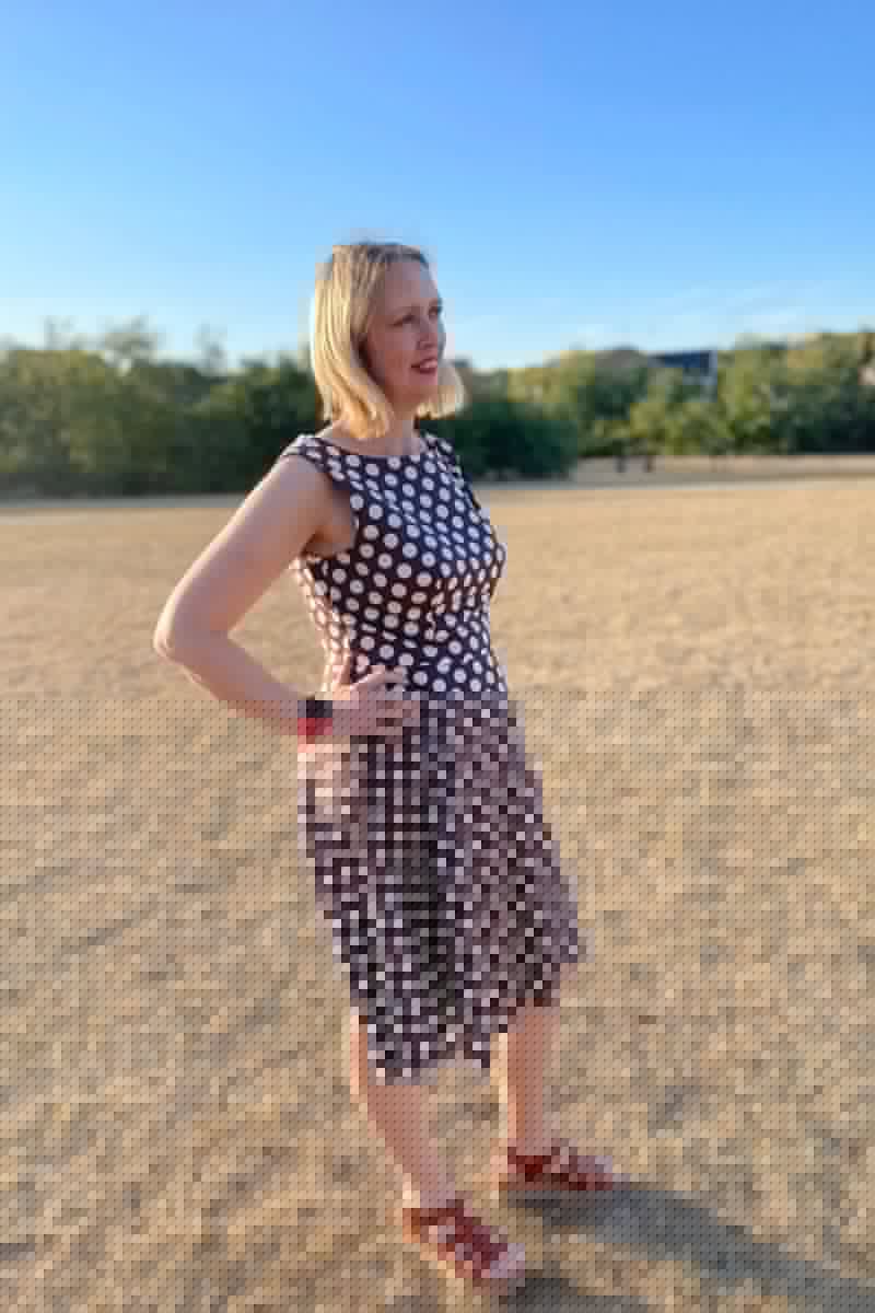 Brown White Polka Dot A-line Knee-Length Dress Brown White Polka Dot A-line Knee-Length Dress — Pattern Dress Ideas
