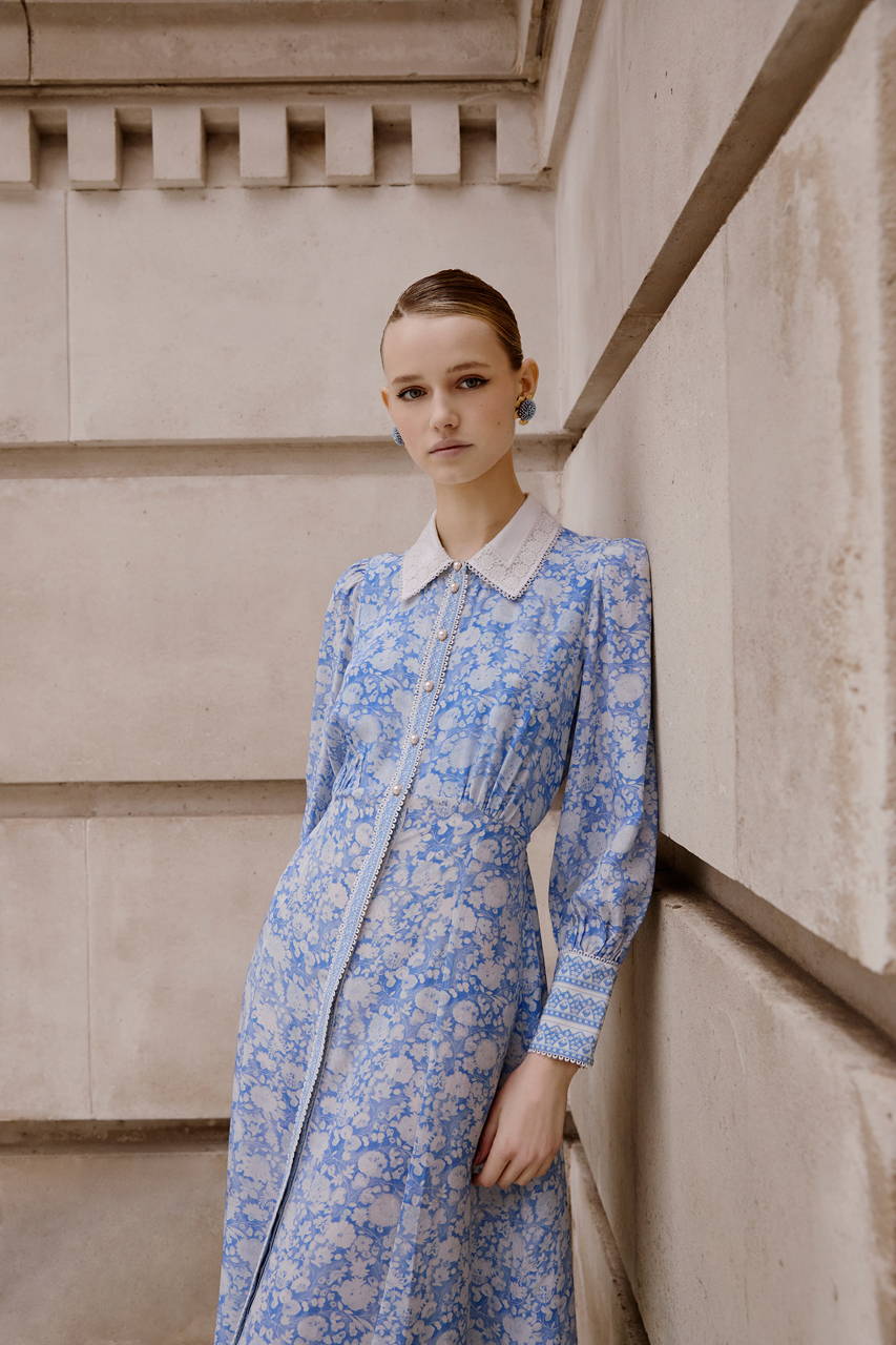 Light Blue White Floral Print Midi Dress Light Blue White Floral Print Midi Dress — Pattern Dress Ideas
