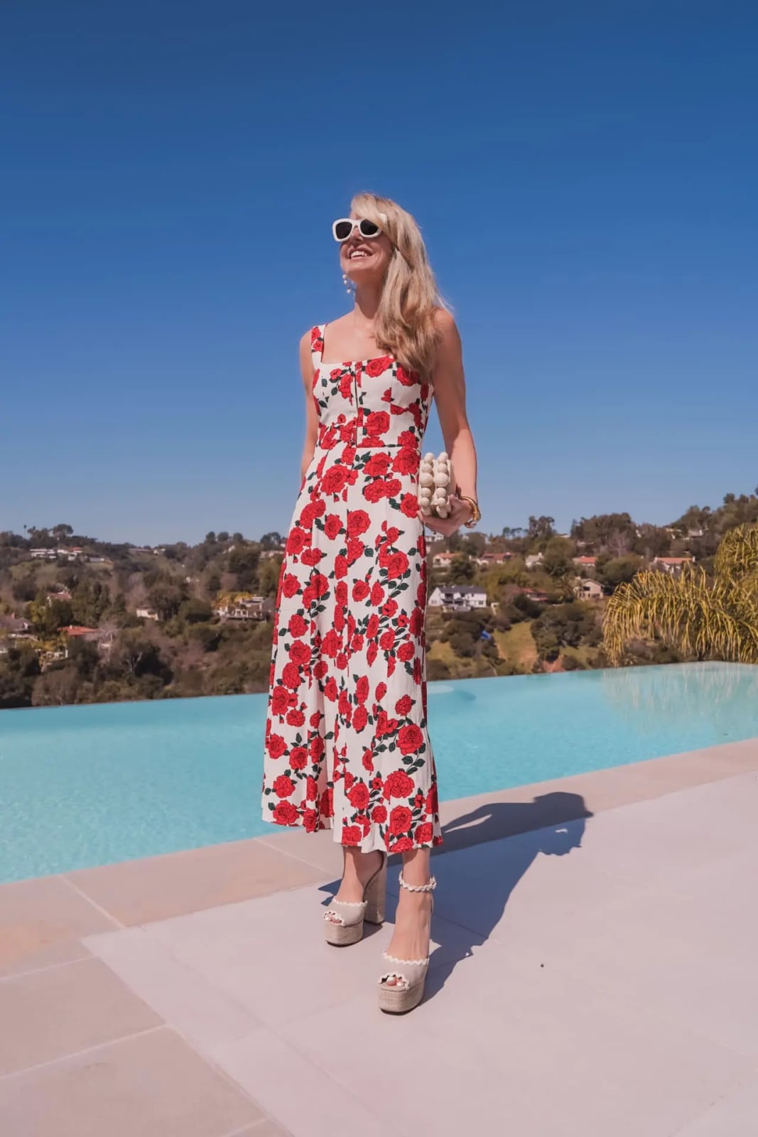 White Red Rose Print Button Front Midi Dress White Red Rose Print Button Front Midi Dress — Pattern Dress Ideas
