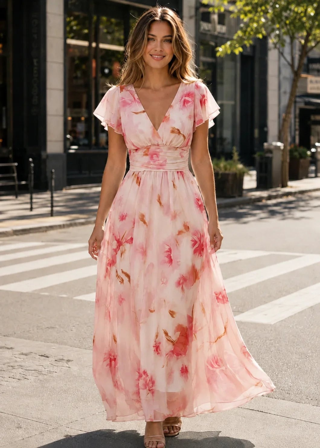 Pink White Floral Print Empire Waist Maxi Dress Pink White Floral Print Empire Waist Maxi Dress — Pattern Dress Ideas