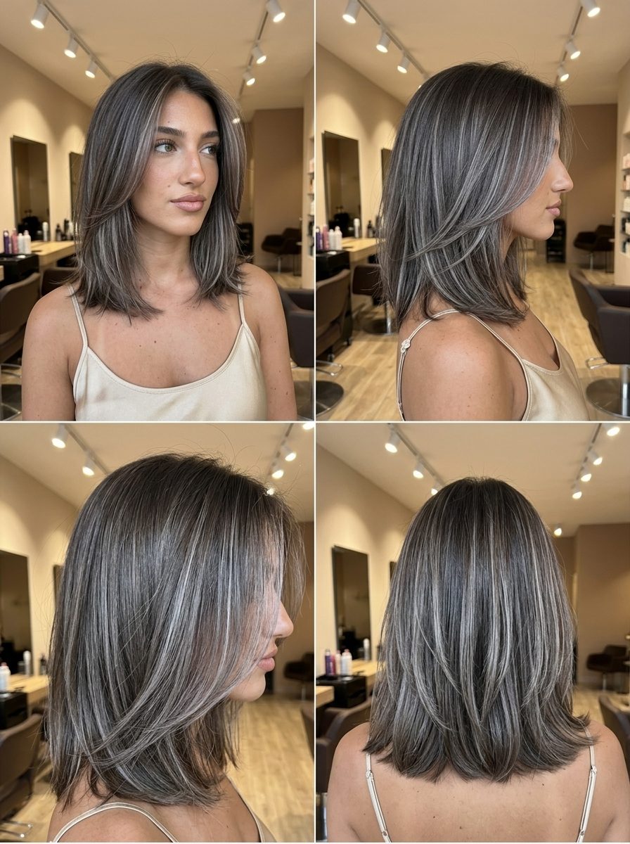 Pearlescent Oyster Shell Blonde Babylights shoulder-length ash blonde hair color with pearlescent white and pale ash, babylights, no fringe — romantic
