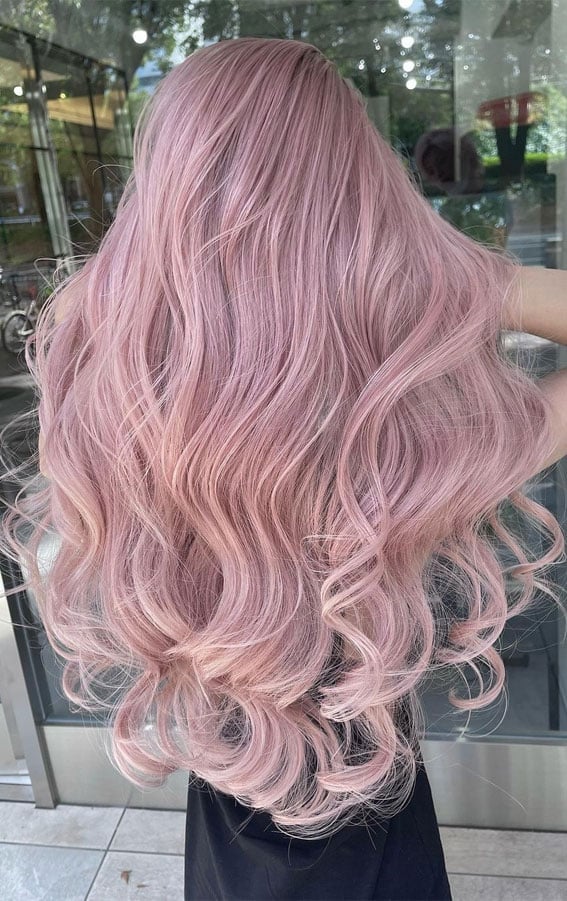 Soft Dusty Rose Pink With Voluminous Waves Soft Dusty Rose Pink With Voluminous Waves — Pink Hair Dye Inspiration