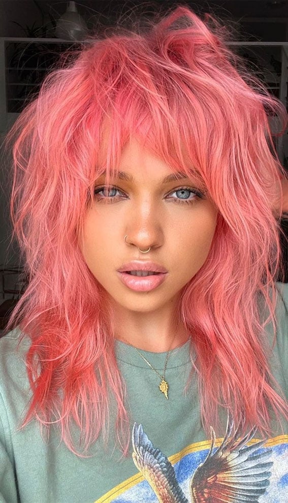 Collarbone Shag With Bubblegum Pink Collarbone Shag With Bubblegum Pink — Pink Hair Dye Inspiration