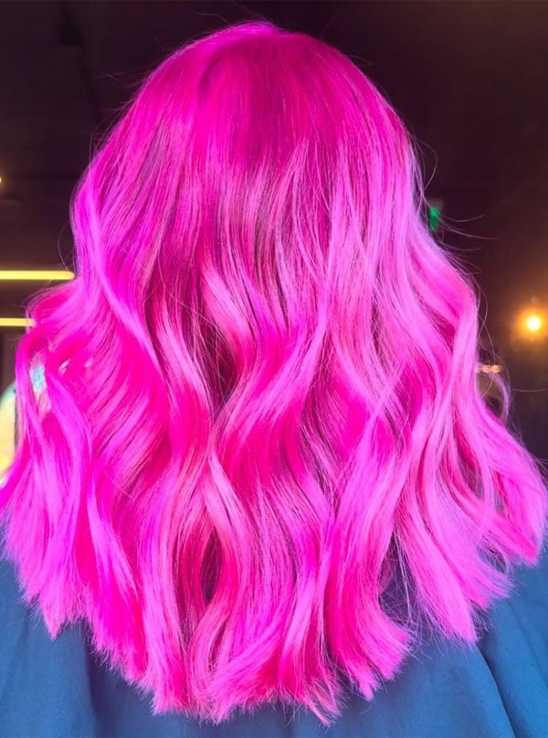 Mid-Back Neon Pink With Wavy Texture Mid-Back Neon Pink With Wavy Texture — Pink Hair Dye Inspiration