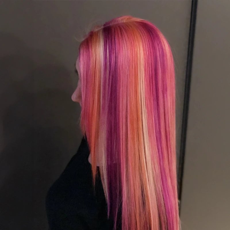 Mid-Back Straight With Color Blocking Mid-Back Straight With Color Blocking — Pink Hair Dye Inspiration
