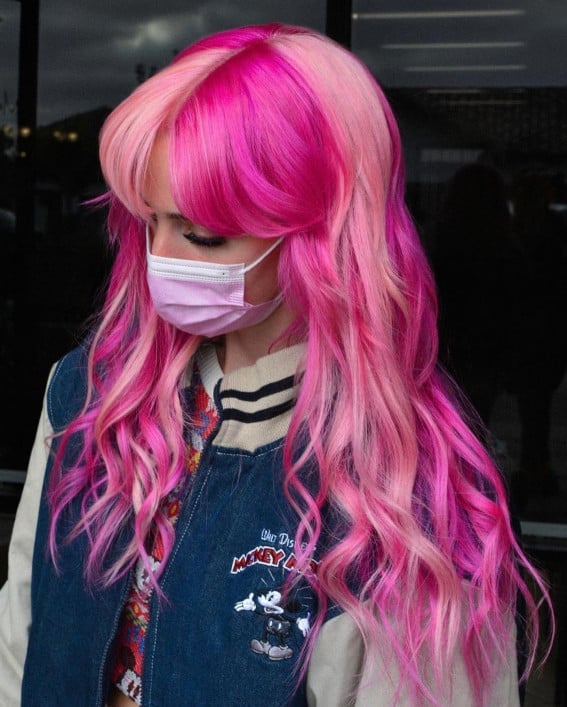 Mid-Back Split Dye Fuchsia And Pastel Pink Mid-Back Split Dye Fuchsia And Pastel Pink — Pink Hair Dye Inspiration