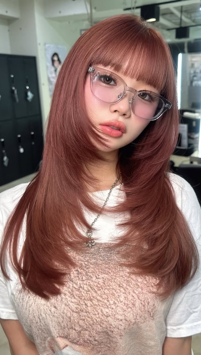 Collarbone Cherry Pink With Full Fringe Collarbone Cherry Pink With Full Fringe — Pink Hair Dye Inspiration