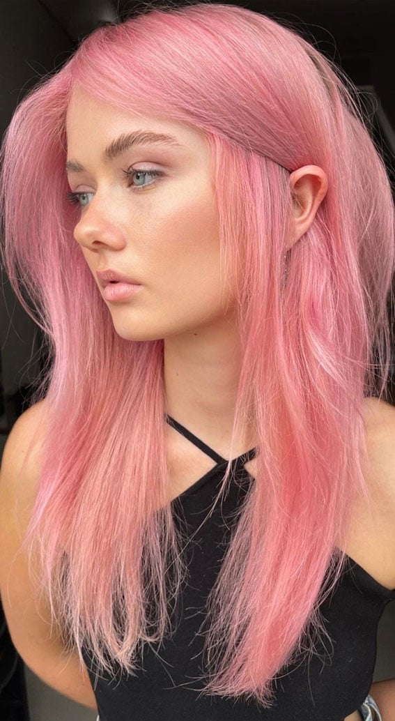 Mid-Back Pastel Pink With Loose Waves Mid-Back Pastel Pink With Loose Waves — Pink Hair Dye Inspiration