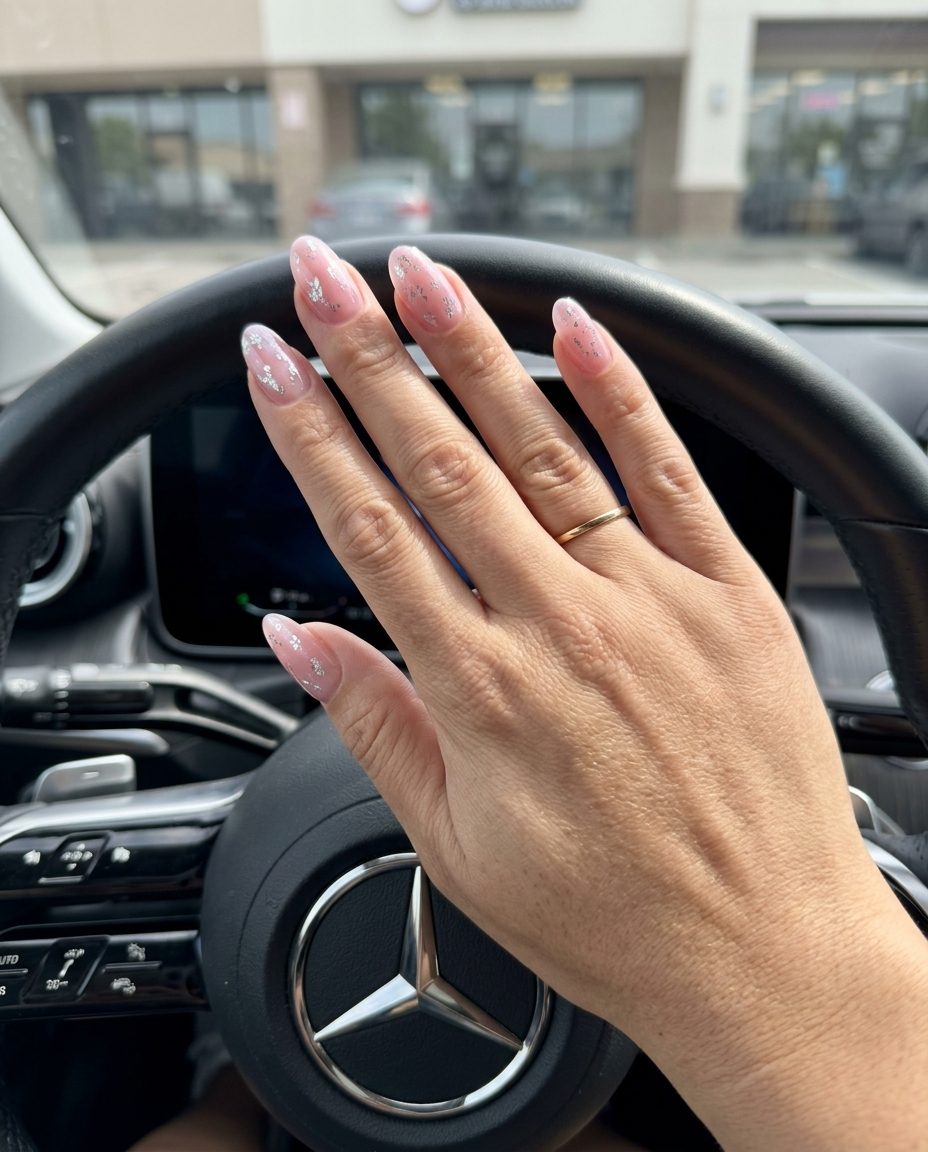 Moonlight Pink Shimmer Nails 2026 | Romantic Glow Moonlight Pink Shimmer with Foil nails for date nights and romantic occasions. Ethereal mysterious pink summer nails 2026.