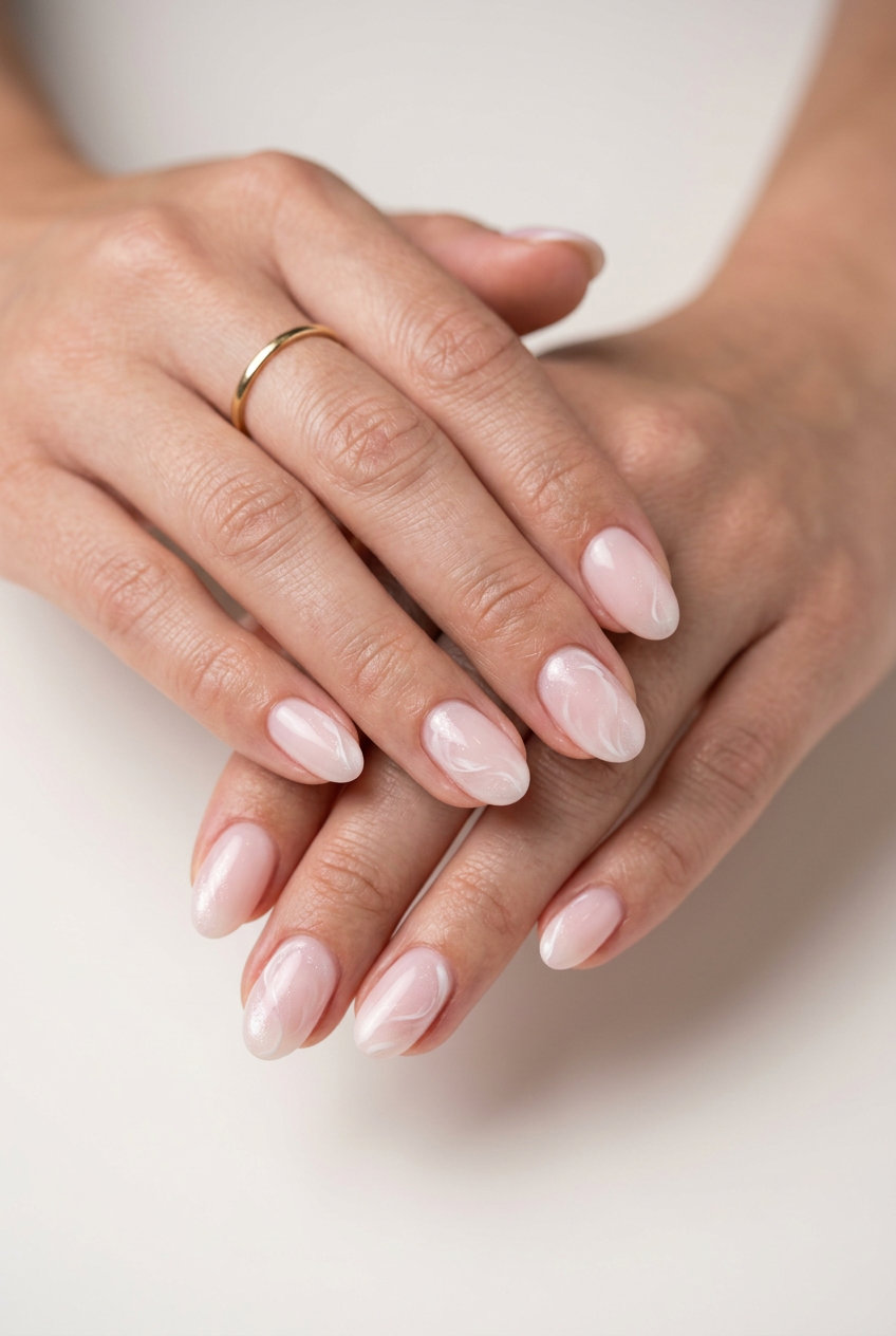 Soft Bloom Milk Bath Nails 2026 Serene pale pink milk bath nails with shimmer for special events. Pink summer nails 2026.