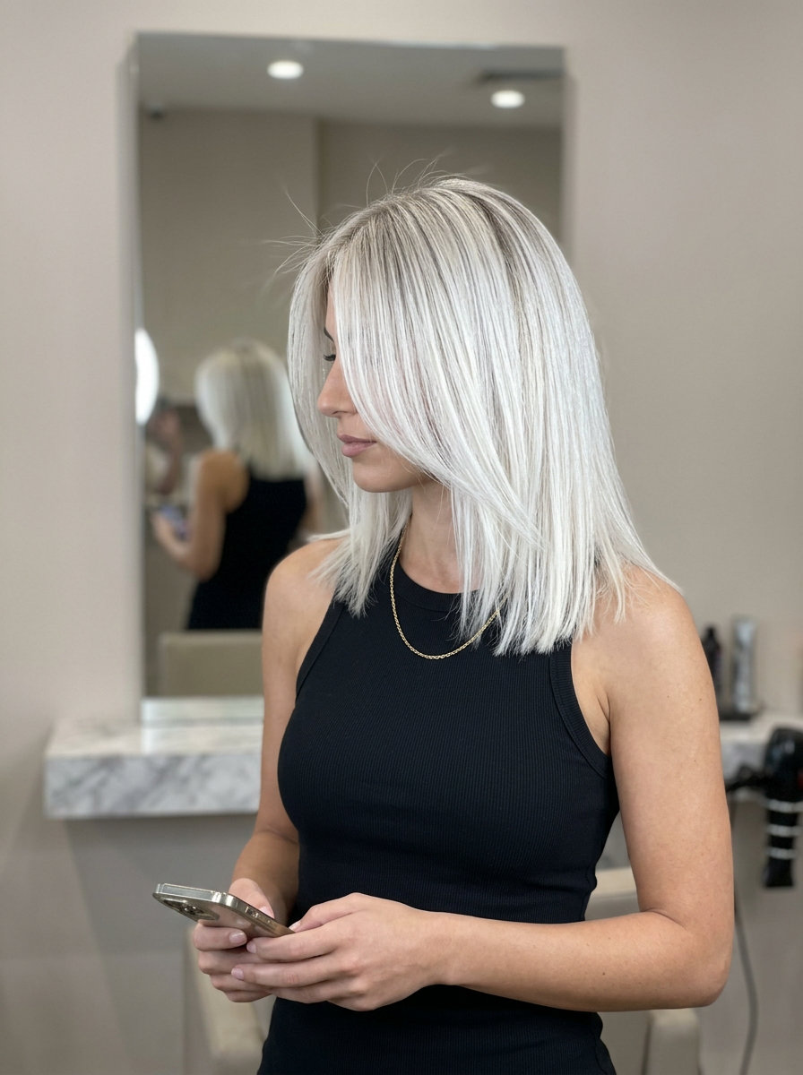 Platinum Air Touch Balayage 2026 long layered platinum blonde balayage with ash blonde root, air touch technique — edgy glamorous statement
