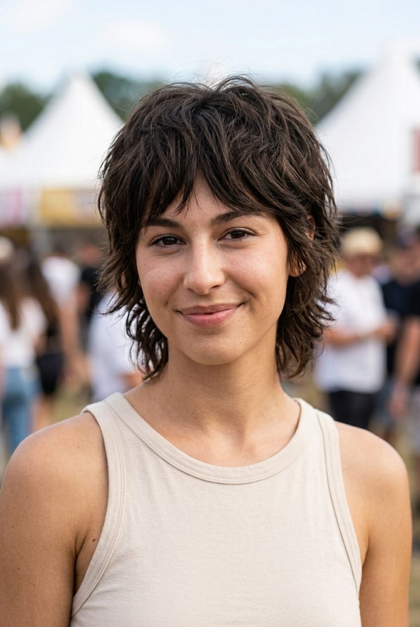 short platinum blonde pixie shag haircut with ash root, textured layers — bold edgy