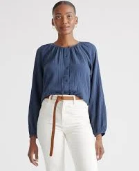 top 100% Organic Cotton Gauze Peasant Blouse Quince $44.9