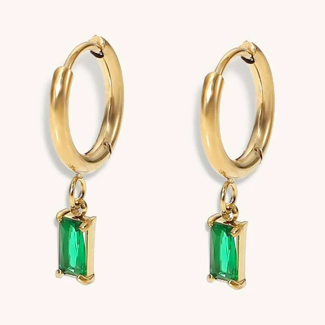 accessory 18K Gold Emerald Drop Hoop Earrings VASI Jewelry $36