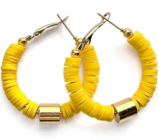 accessory 18K Gold Plated Yellow Clay Heishi Bead Hoop Earrings Etsy - Seller $28
