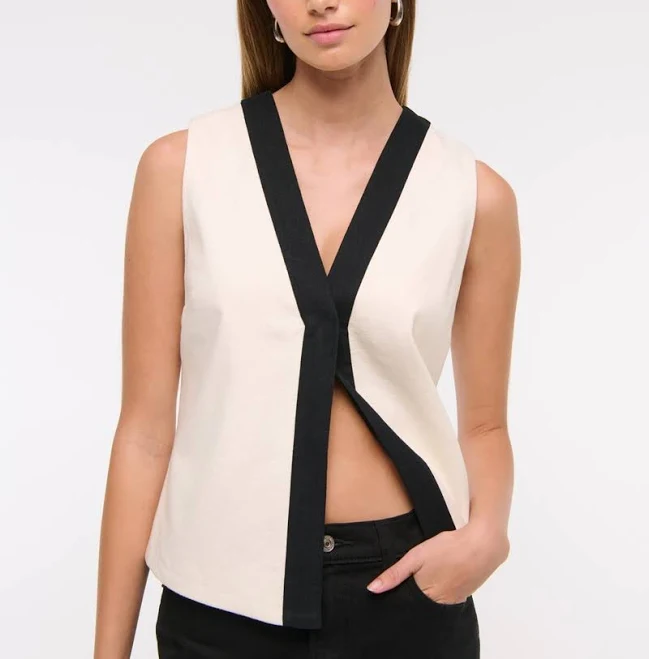top Abercrombie & Fitch Women's Linen-Blend Vest Abercrombie & Fitch $18.99