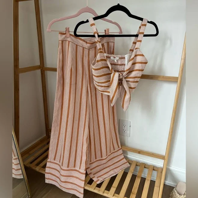 matching set Adjustable Stripe Wide Leg Pants and Crop Tank Poshmark $20