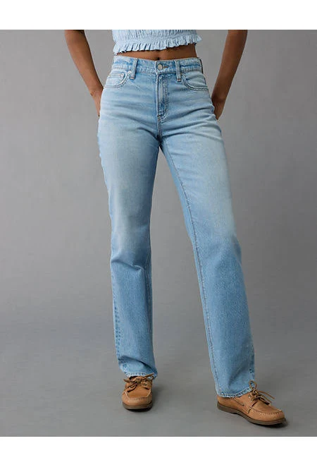 jeans AE Stretch Super High-Waisted Straight Jean American Eagle Outfitters $52.46