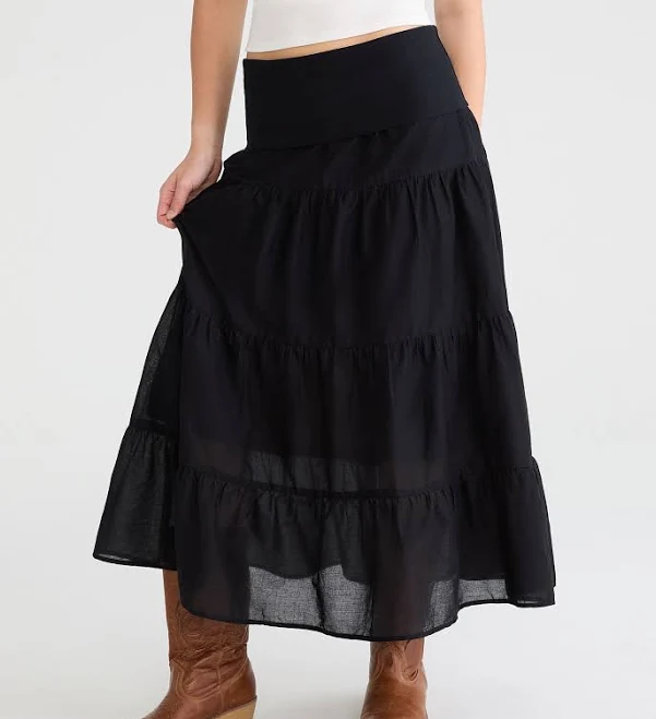 skirt Aeropostale Women's Tiered Fold-Over Maxi Skirt Aeropostale.com $32.97