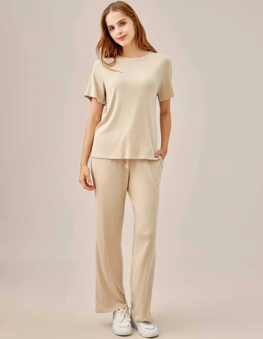 matching set Airy soft loose fit top & wide pants set BEIGE / L Moshita $74
