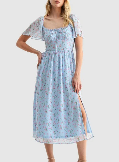 dress All in Favor Women's Floral Butterfly Sleeve Midi Dress Nordstrom $69