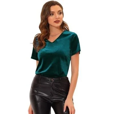 t-shirt Allegra K Women's Velvet T-Shirt V Neck Short Sleeve Tee Tops Target $20.99