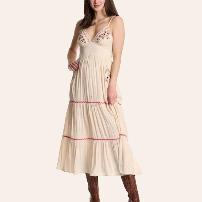 dress Angie Women's Floral Embroidered Tiered Maxi Dress Cavender's Boot City Western Store $46