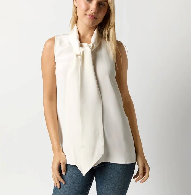 top Ann Mashburn Sleeveless Tie-Neck Silk Crepe de Chine Blouse Mashburn $425