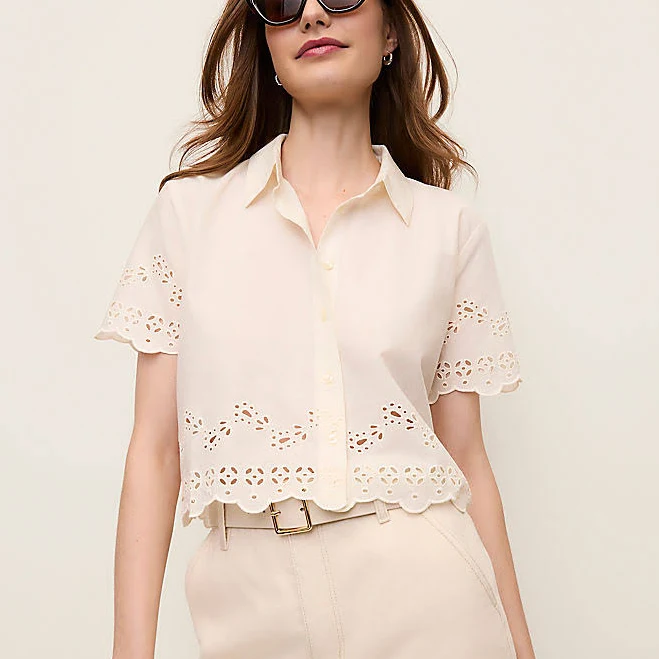 top Ann Taylor Women's Eyelet Button Down Shirt Ann Taylor $58.8