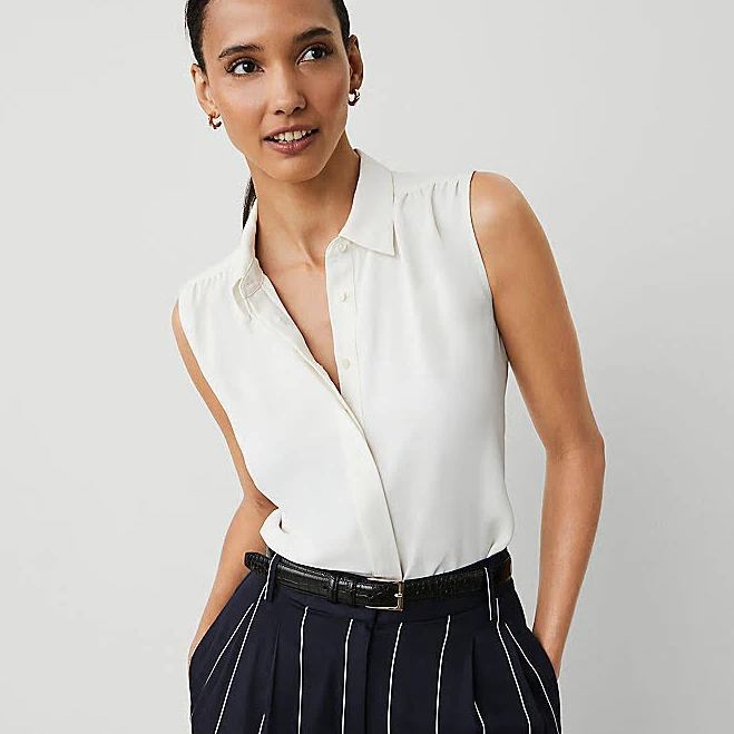 top Ann Taylor Women's Shirred Yoke Sleeveless Shirt Ann Taylor $44.7