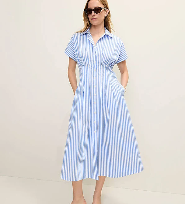 dress Ann Taylor Women's Weekend Striped Pleated Midi Shirtdress Ann Taylor $94.5
