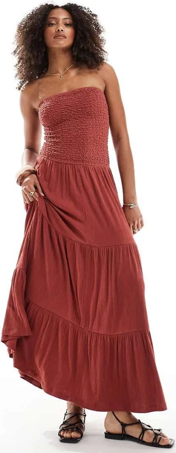 dress ASOS Crinkle Bandeau Shirred Bodice Tiered Maxi Dress ASOS $34