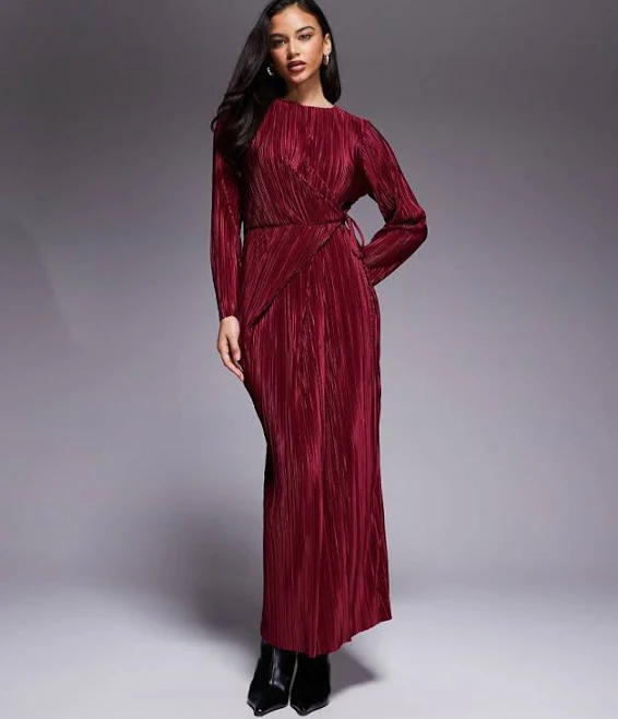 dress ASOS Design Plissé Long Sleeve Wrap Tie Waist Maxi Dress ASOS $55.99