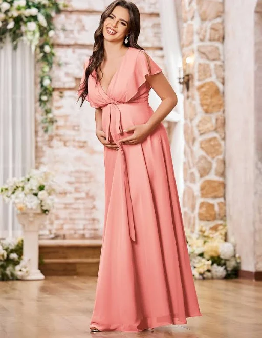dress BABARONI A-line Deep V-neck Long Chiffon Sleeves Dresses Babaroni.com $99