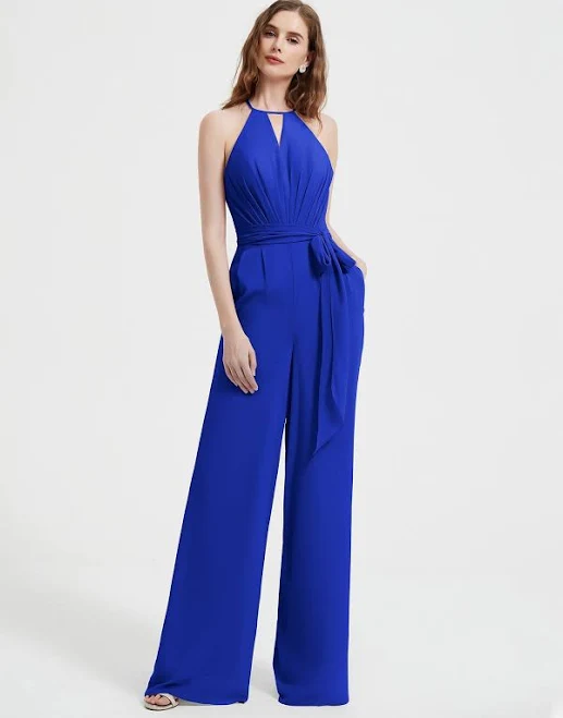 jumpsuit BABARONI Halter Neckline Pleated Jumpsuit with Sash Babaroni.com $99