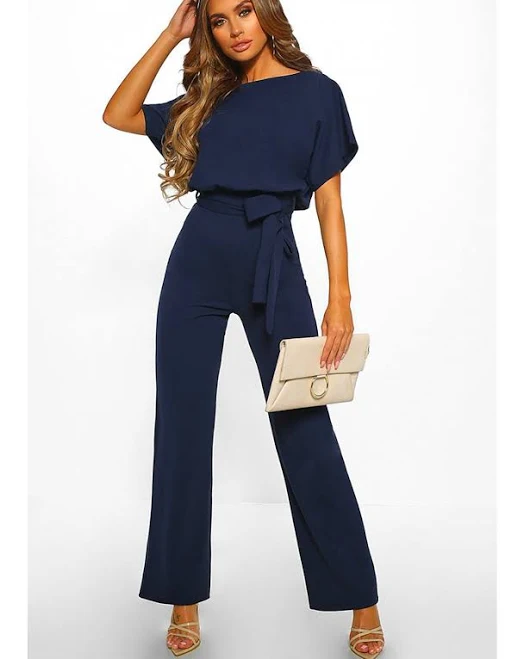 jumpsuit Batwing Sleeve Wide Leg Jumpsuit with Tie Waist Mondressy $35.99