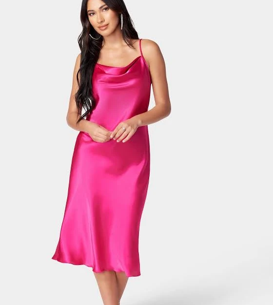 dress Bebe Women's Dresses Bebe Cowl Neck Midi Satin Slip Dress bebe $20.99