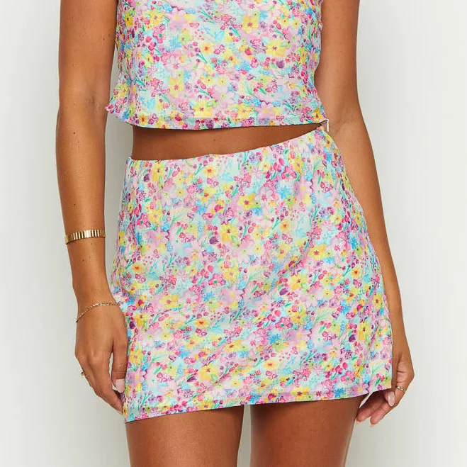 skirt Beginning Boutique Exclusive Milliana Painted Floral Mini Skirt Beginning Boutique US $20